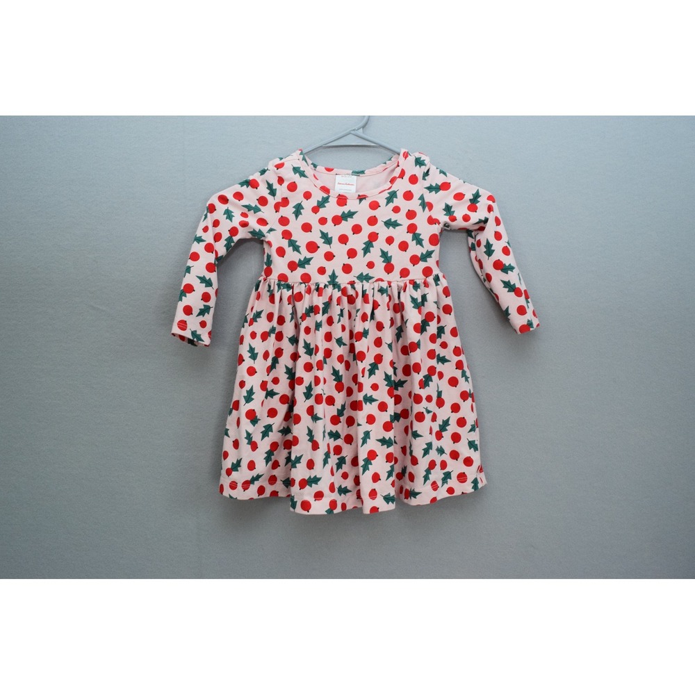 Hanna Andersson Dress 3T Pink Holly Berry Print Long Sleeve Kids Holiday Casual